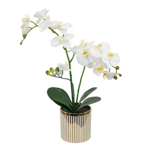 Artekko Orchid Τεχνητή ορχιδέα σε Κασπώ Πολυεστέρα/Κεραμικό/Πλαστικό Λευκό/Χρυσό (24x15x52)cm - 24cm  x 15cm  x 52cm