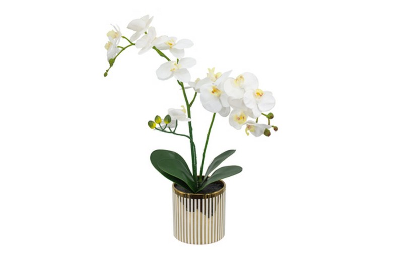 Artekko Orchid Τεχνητή ορχιδέα σε Κασπώ Πολυεστέρα/Κεραμικό/Πλαστικό Λευκό/Χρυσό (24x15x52)cm - 24cm  x 15cm  x 52cm
