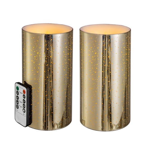 Artekko Flame Κερί Led με Τηλεχειριστήριο Γυαλί Κερί Χρυσό (10.2x10.2x20.3)cm Σετ/2 - 10.2cm  x 10.2cm  x 20.3cm