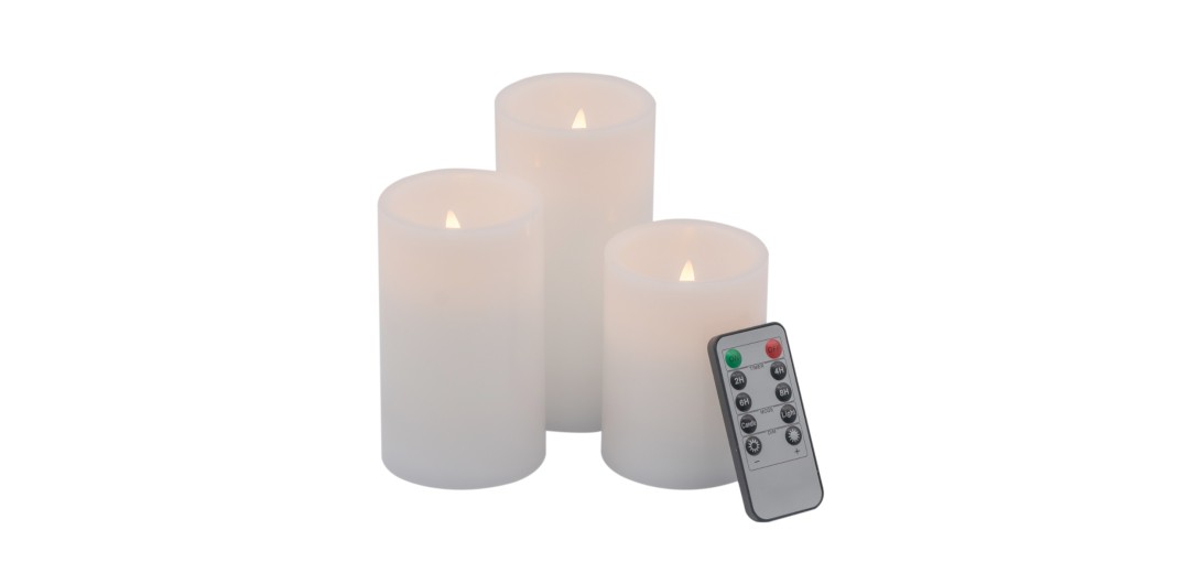 Artekko Flame Κερί Led με Τηλεχειριστήριο Κερί Λευκό (7.6x7.6x15.2)cm Σετ/3 - 7.6cm  x 7.6cm  x 15.2cm