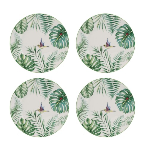 Artekko Tropical Πιάτα Φαγητού με Φύλλα Πήλινα Πράσινο (26.9x26.9x2)cm Σετ/4 - 26.9cm  x 26.9cm  x 2cm