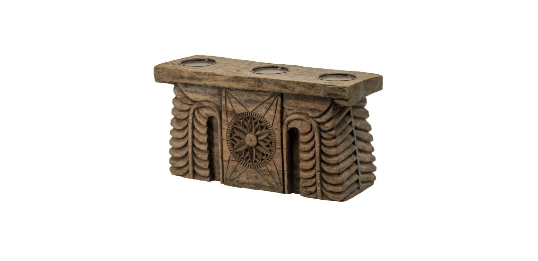 Artekko Wooden Κηροπήγιο Σκαλιστό από Παλαιωμένο Ξύλο Καφέ (51x12x20)cm - 51cm  x 12cm  x 20cm