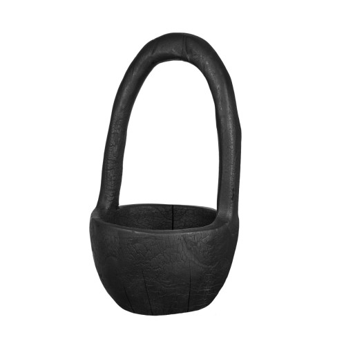 Artekko Woody Διακοσμητικό Μπολ με Λαβή από Ξύλο Teak Μαύρο (22x22x33)cm - 22cm  x 22cm  x 33cm