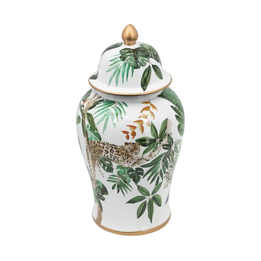 Artekko Lidded Διακοσμητικό Δοχείο Βάζο με Καπάκι Πορσελάνη Λευκό Πράσινο (24x24x45.5)cm - 24cm  x 24cm  x 45.5cm