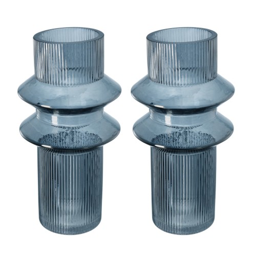 Artekko Fluted Διακοσμητικό Βάζο με Ραβδώσεις Ημιδιάφανο Γκρι Μπλε (19x19x31)cm Σετ/2 - 19cm  x 19cm  x 31cm