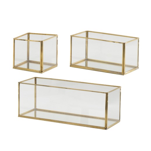 Artekko Boxes Διακοσμητικό Δοχείο Δίσκος Μέταλλο Γυαλί Χρυσό (35.6x12.7x12.7)cm Σετ/3 - 35.6cm  x 12.7cm  x 12.7cm
