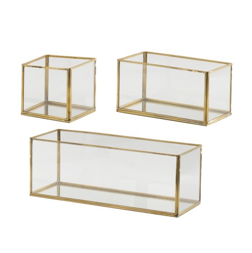 Artekko Boxes Διακοσμητικό Δοχείο Δίσκος Μέταλλο Γυαλί Χρυσό (35.6x12.7x12.7)cm Σετ/3 - 35.6cm  x 12.7cm  x 12.7cm