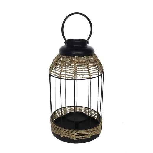 Artekko Lantern Διακοσμητικό Φανάρι Μέταλλο Ρατάν Μαύρο (24x24x43)cm - 24cm  x 24cm  x 43cm