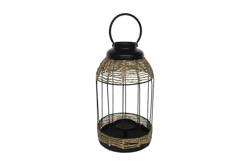 Artekko Lantern Διακοσμητικό Φανάρι Μέταλλο Ρατάν Μαύρο (24x24x43)cm - 24cm  x 24cm  x 43cm
