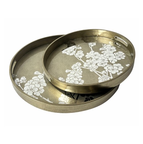 Artekko Tray Διακοσμητικός Δίσκος με Καθρέπτη Πλαστικό Γυαλί Σαμπανιζέ (45x45x4)cm Σετ/2 - 45cm  x 45cm  x 4cm