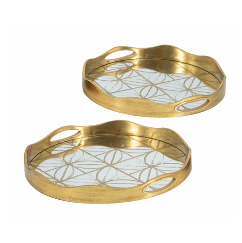 Artekko Tray Διακοσμητικός Δίσκος με Καθρέπτη Πλαστικό Γυαλί Χρυσό (45x45x4.4)cm Σετ/2 - 45cm  x 45cm  x 4.4cm