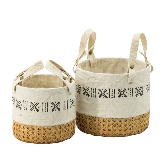 Artekko Knitt Κασπώ Τσιμεντένιο Μπεζ Λευκό (19.5x19.5x17.5)cm Σετ/2 - 19.5cm  x 19.5cm  x 17.5cm