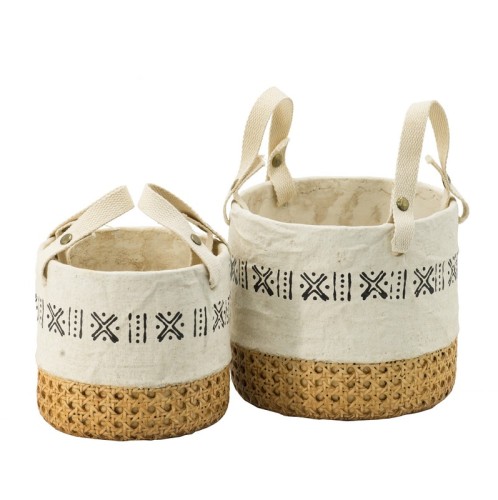 Artekko Knitt Κασπώ Τσιμεντένιο Μπεζ Λευκό (19.5x19.5x17.5)cm Σετ/2 - 19.5cm  x 19.5cm  x 17.5cm