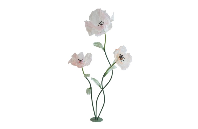 Artekko Oversize Διακοσμητική Επιδαπέδια Παπαρούνα Πλαστικό Μέταλλο Λευκό Πράσινο (61x38.1x280)cm Σετ/3 - 61cm  x 38.1cm  x 280cm