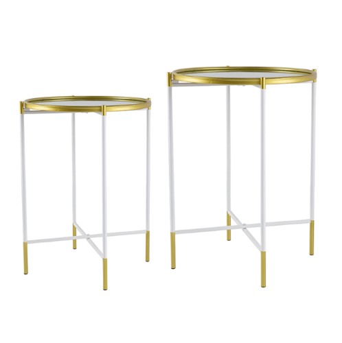 Artekko Hannes Τραπέζι Βοηθητικό με Καθρέπτη Μέταλλο Γυαλί Λευκό Χρυσό (45x45x60)cm Σετ/2 - 45cm  x 45cm  x 60cm