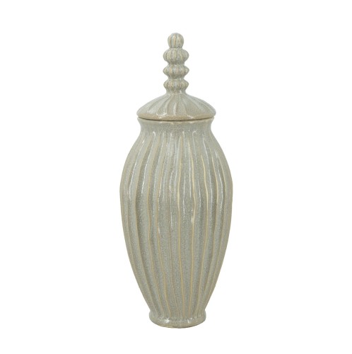 Artekko Akali Διακοσμητικό Βάζο Δοχείο με Καπάκι Κεραμικό Μπεζ (25.5x25.5x65)cm - 25.5cm  x 25.5cm  x 65cm