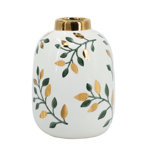 Artekko Anivia Διακοσμητικό Βάζο Δοχείο Κεραμικό Λευκό Χρυσό Πράσινο (17x18x23)cm - 17cm  x 17cm  x 23cm