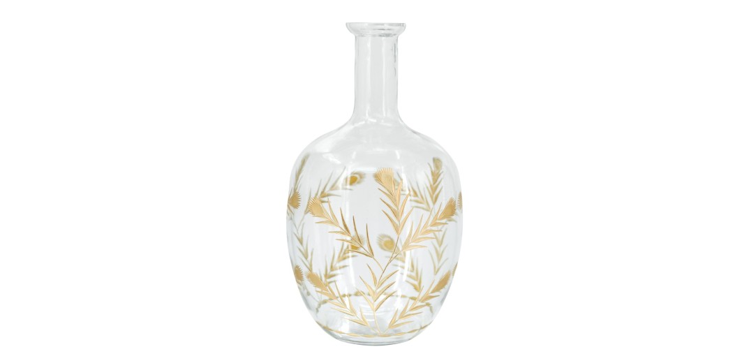 Artekko Aphelios Διακοσμητικό Βάζο Γυαλί Διάφανο Χρυσό (23x23x41)cm - 23cm  x 23cm  x 41cm