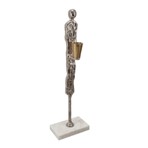 Artekko Figurine Κηροπηγιο με Φιγούρα Μέταλλο Μάρμαρο Ασημί Χρυσό (12.1x7.6x39.4)cm - 12.1cm  x 7.6cm  x 39.4cm