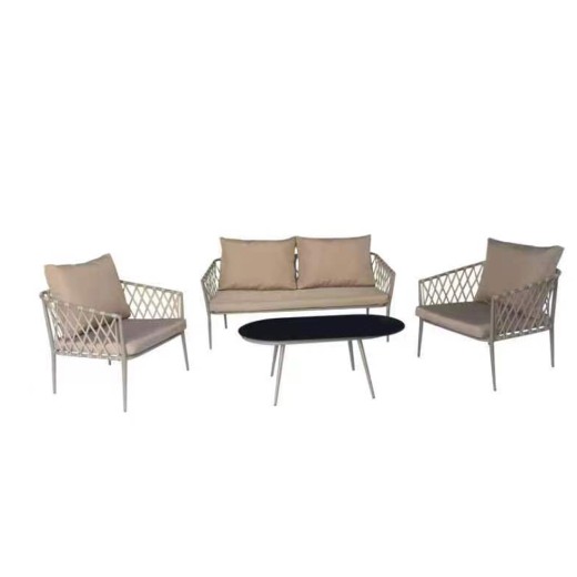 Artekko Rattan Καναπές (160x75x72)cm 2x Πολυθρόνες (76x75x72)cm Τραπέζι με Τζάμι (110x55x42)cm με Πλαστικ Κορδόνι Μεταλλικό Σκελετό Γκρι και Γκρι Μαξιλάρι Σετ/4 - 160cm  x 75cm  x 72cm