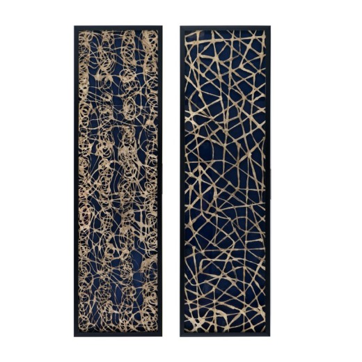 Artekko Μπλε Ξύλινα Διακοσμητικά Κάδρα με Ρυζόχαρτο (140x40x3)cm Σετ/2 - 140cm  x 40cm  x 3cm