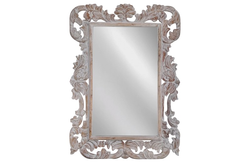 Artekko Mirroki Ξύλινος Λευκός Πατίνα Σκαλιστός Καθρέπτης Τοίχου (100x70)cm - 100cm  x 70cm  x 5cm