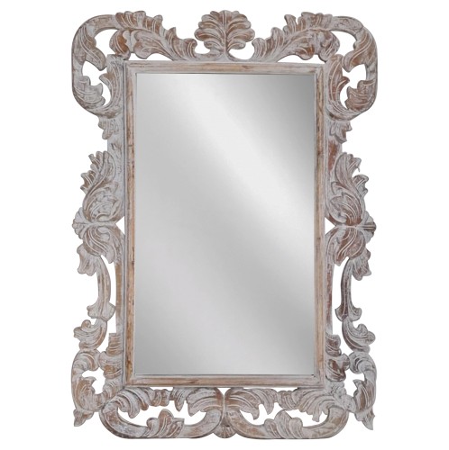 Artekko Mirroki Ξύλινος Λευκός Πατίνα Σκαλιστός Καθρέπτης Τοίχου (100x70)cm - 100cm  x 70cm  x 5cm