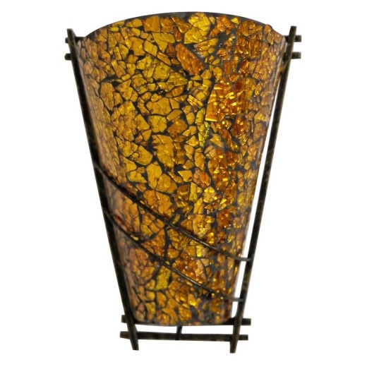 Artekko Crackle Color Γυάλινο Κρακελέ Χρυσό Φωτιστικό Τοίχου Απλίκα E14 σε Μεταλλική Βάση (22x12x30) - 22cm  x 12cm  x 30cm