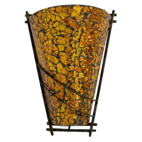 Artekko Crackle Color Γυάλινο Κρακελέ Χρυσό Φωτιστικό Τοίχου Απλίκα E14 σε Μεταλλική Βάση (22x12x30) - 22cm  x 12cm  x 30cm