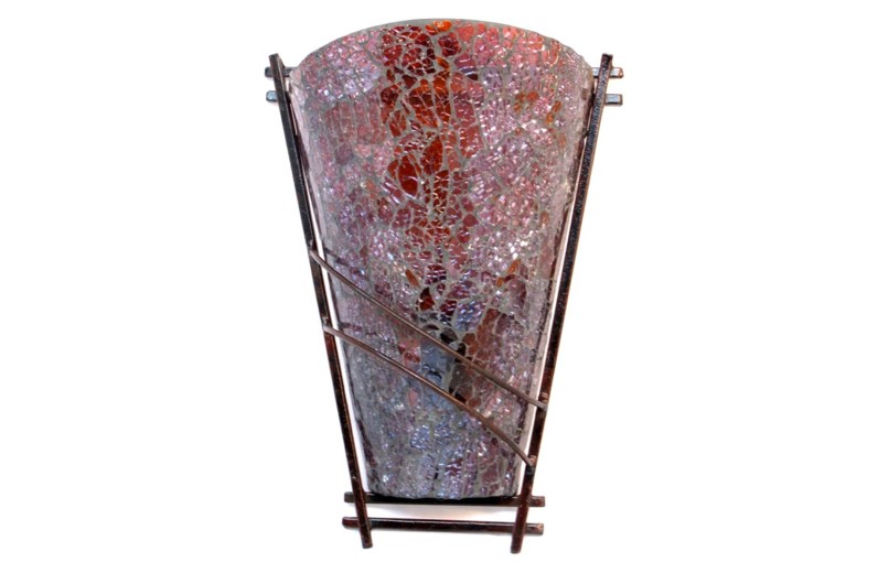 Artekko Crackle Color Γυάλινο Κρακελέ Μπορντό Φωτιστικό Τοίχου Απλίκα E14 σε Μεταλλική Βάση (22x12x30) - 22cm  x 12cm  x 30cm