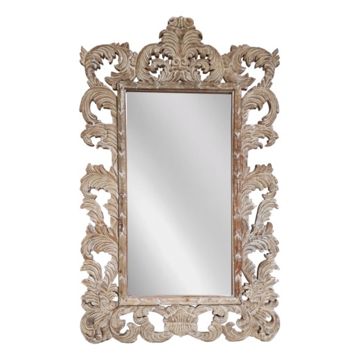 Artekko Mirroki Ξύλινος Λευκός Πατίνα Σκαλιστός Καθρέπτης Τοίχου (150x100)cm - 150cm  x 100cm  x 5cm