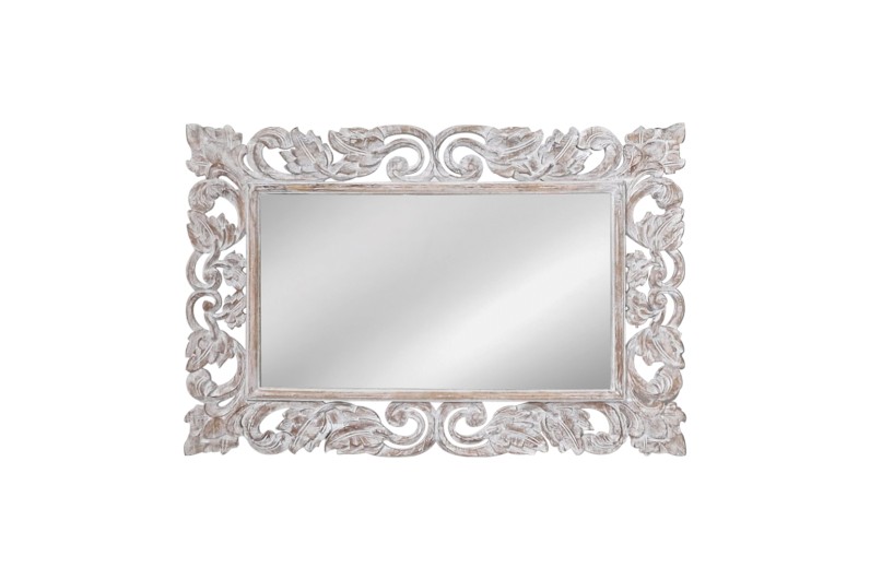 Artekko Mirroki Ξύλινος Λευκός Πατίνα Σκαλιστός Καθρέπτης Τοίχου (100x70)cm