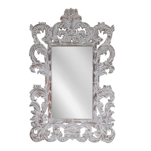 Artekko Mirroki Ξύλινος Λευκός Πατίνα Σκαλιστός Καθρέπτης Τοίχου (120x90)cm - 120cm  x 90cm  x 5cm