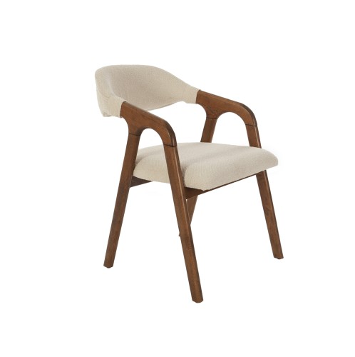 Artekko Hermes Καφέ Ξύλινη Πολυθρόνα με Μπεζ Μπουκλέ Ύφασμα (56x65x76)cm - 56cm  x 65cm  x 76cm