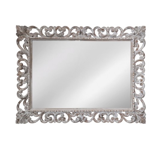 Artekko Mirroki Ξύλινος Λευκός Πατίνα Σκαλιστός Καθρέπτης Τοίχου (120x90)cm - 120cm  x 90cm  x 5cm