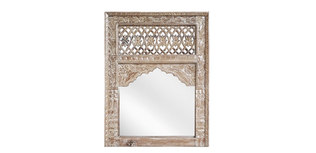 Artekko Mirroki Panels Ξύλινος Λευκός Πατίνα Σκαλιστός Καθρέπτης Τοίχου (120x90)cm - 120cm  x 90cm  x 5cm