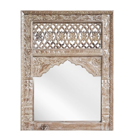 Artekko Mirroki Panels Ξύλινος Λευκός Πατίνα Σκαλιστός Καθρέπτης Τοίχου (120x90)cm - 120cm  x 90cm  x 5cm