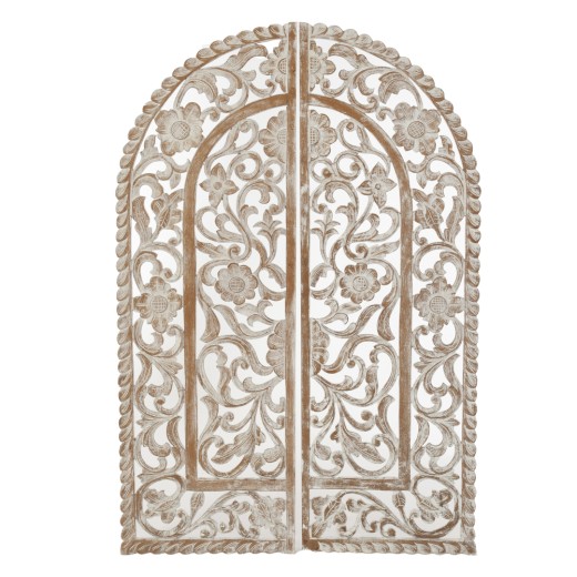 Artekko Mirroki Ξύλινο Σκαλιστό Διακοσμητικό Πάνελ Τοίχου σε Λευκή Πατίνα (120x40x4)cm 2pcs - 120cm  x 40cm  x 4cm