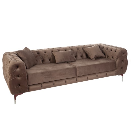 Artekko Zebra Βελούδινος Καφέ 3θέσιος Καναπές με Ασημί Μεταλλικά Πόδια (235x85x73)cm - 235cm  x 85cm  x 73cm