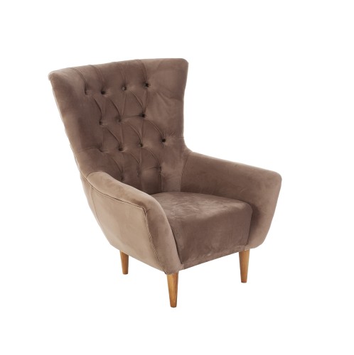 Artekko Zebra Βελούδινη Καφέ Μπερζέρα με Ξύλινα Πόδια (80x85x93)cm - 80cm  x 85cm  x 93cm