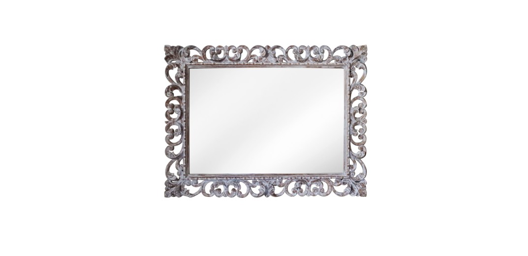 Artekko Mirroki Ξύλινος Λευκός Πατίνα Σκαλιστός Καθρέπτης Τοίχου (120x90)cm - 120cm  x 90cm  x 5cm