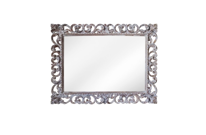 Artekko Mirroki Ξύλινος Λευκός Πατίνα Σκαλιστός Καθρέπτης Τοίχου (120x90)cm - 120cm  x 90cm  x 5cm
