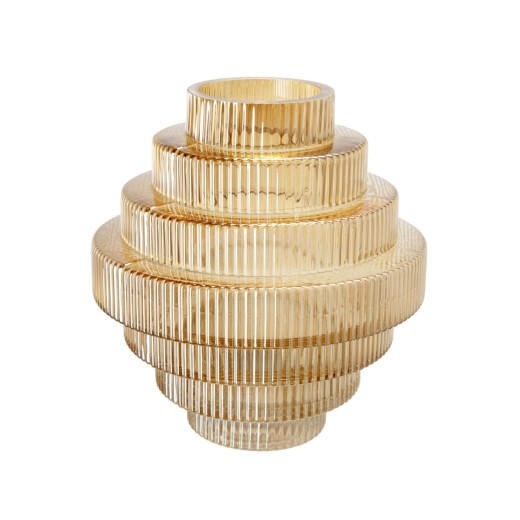 Artekko Fluted Διακοσμητικό Βάζο Ημιδιάφανο Κίτρινο (23x23x25)cm - 23cm  x 23cm  x 25cm