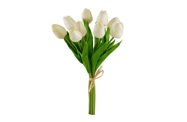 Artekko Faux Τεχνητό Μπουκέτο Τουλίπες Πλαστικό Πράσινο Λευκό (14x14x32)cm - 14cm  x 14cm  x 32cm