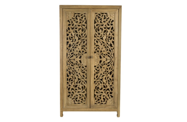 Artekko Mandala Σκαλιστή Ξύλινη Ντουλάπα σε Φυσική Απόχρωση (100x53x185)cm - 100cm  x 53cm  x 185cm