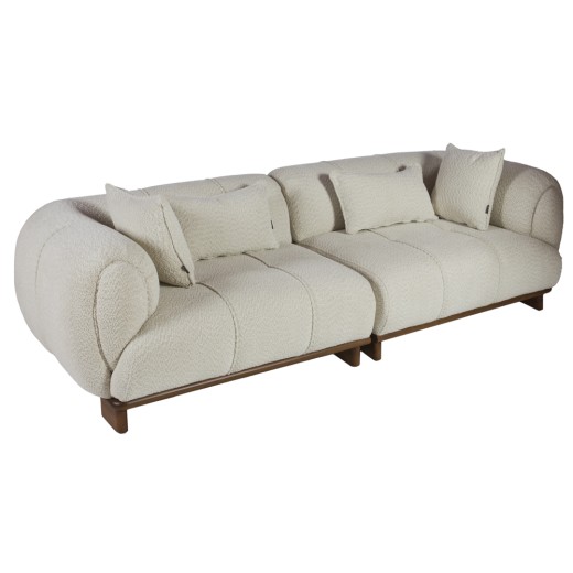 Artekko Ponpon Εκρού Τριθέσιος Καναπές με Μπουκλέ Ύφασμα (250x100x70)cm - 250cm  x 100cm  x 70cm