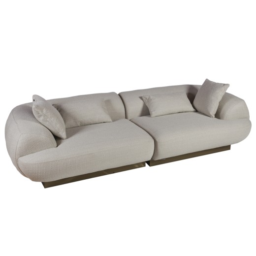 Artekko Ponpon Μπεζ Τριθέσιος Καναπές με Μπουκλέ Ύφασμα (250x100x65)cm - 250cm  x 100cm  x 65cm