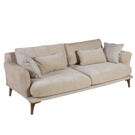 Artekko Ropera Μπεζ Τριθέσιος Καναπές με Μπουκλέ Ύφασμα (210x90x70)cm - 210cm  x 90cm  x 70cm