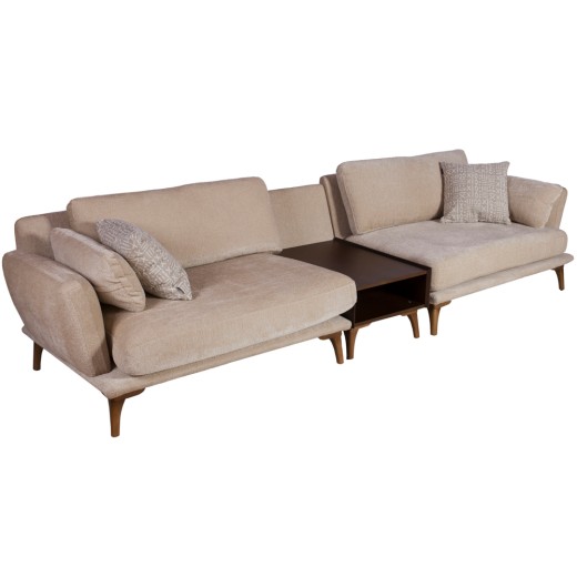 Artekko Ropera Μπεζ Τριθέσιος Καναπές με Μπουκλέ Ύφασμα και 50cm Τραπεζάκι (310x95x75)cm - 310cm  x 95cm  x 75cm