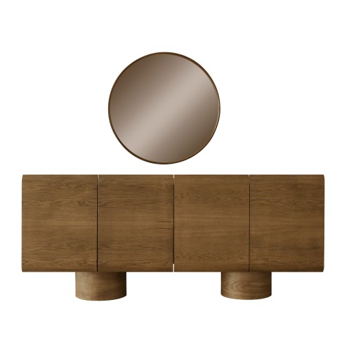 Artekko Asos Καφέ Μπουφές MDF (200x45x87)cm με Καθρέπτη (81x81x5)cm 2pcs - 200cm  x 45cm  x 87cm